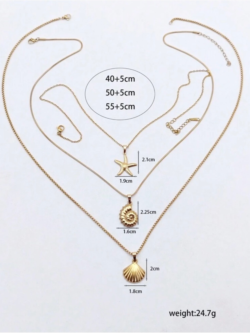 Stainless Steel Gold Layered Seashell & Starfish Pendant Necklace Set - Picture 7 of 7